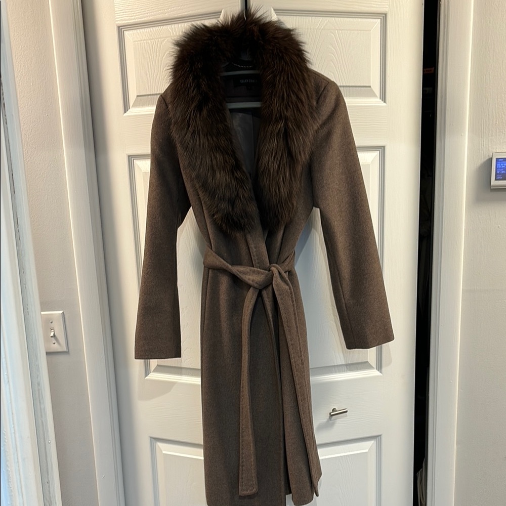 Ellen Tracy Brown Wool Coat with Fox Fur Collar